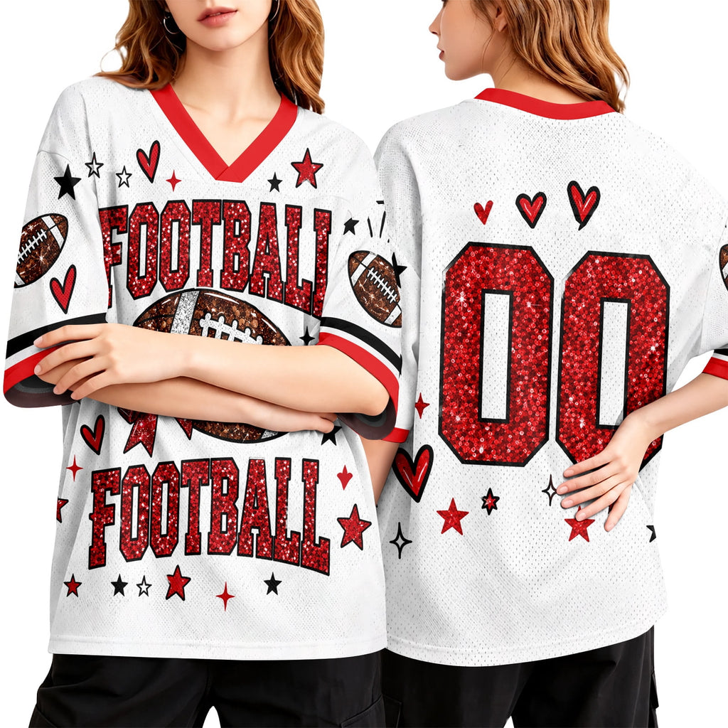 BFRGSIJ Women's Football Game Day Mesh Jersey V Neck Short Sleeve Top Leopard Bow Football Graphic Casual Sport Shirt for Game Day XL