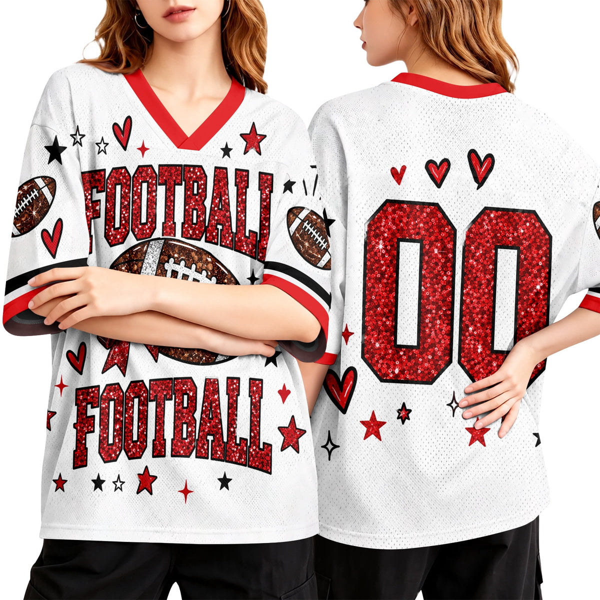 BFRGSIJ Women's Football Game Day Mesh Jersey V Neck Short Sleeve Top Leopard Bow Football Graphic Casual Sport Shirt for Game Day XL