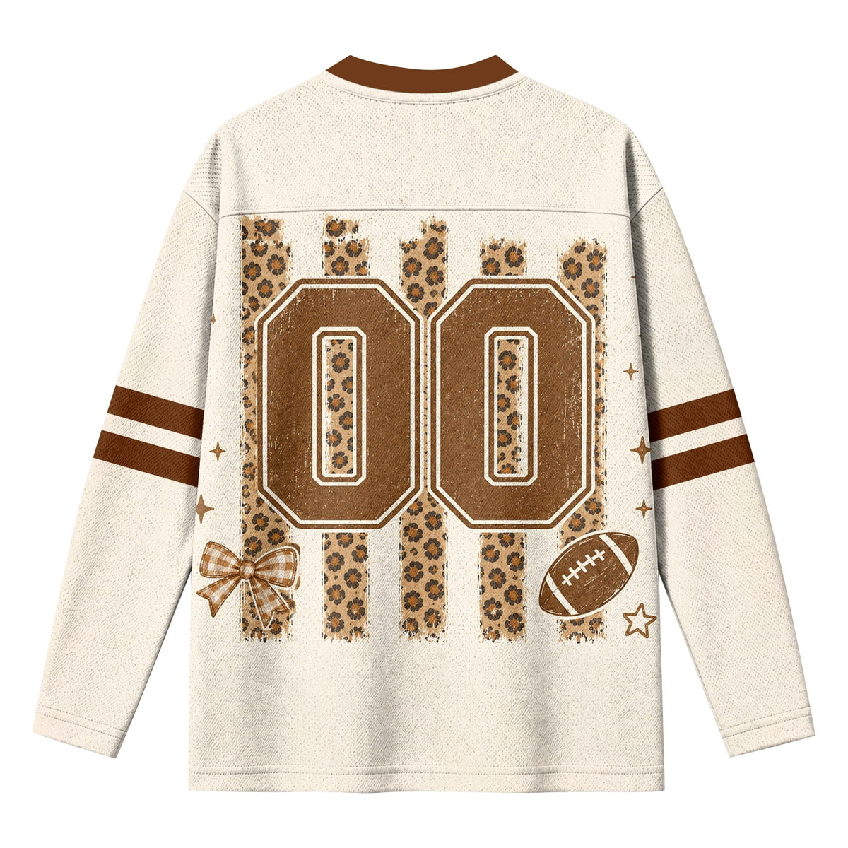 Football Shirts for Women Long Sleeve V Neck Vintage Game Day Graphic Sports Mesh Jersey Beige XL