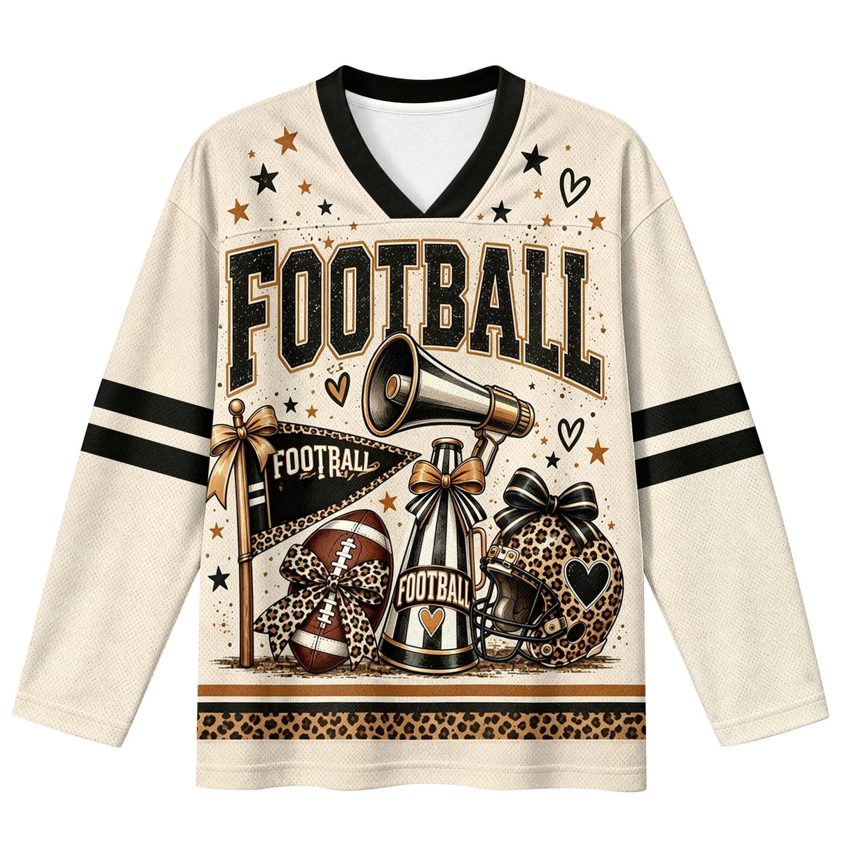Football Shirts for Women Long Sleeve V Neck Vintage Game Day Graphic Sports Mesh Jersey Beige XL
