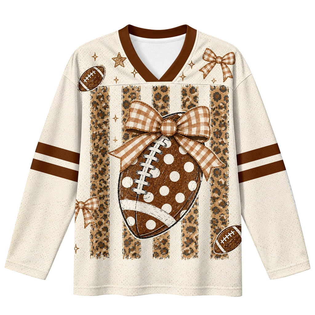 Football Shirts for Women Long Sleeve V Neck Vintage Game Day Graphic Sports Mesh Jersey Beige XL