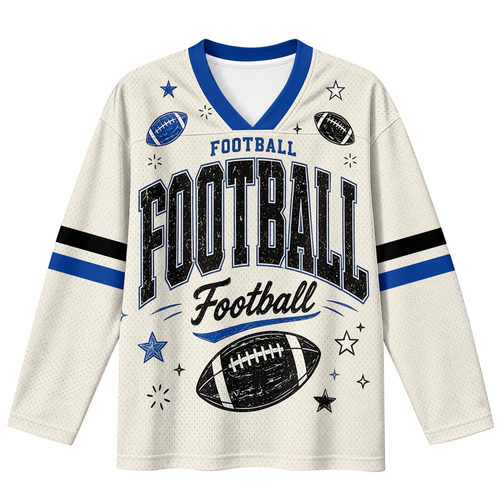 BFRGSIJ Women's Football Game Day Shirts Long Sleeve V Neck Mesh Jersey Vintage Football Graphic Casual Sport Top for Tailgate Party XL