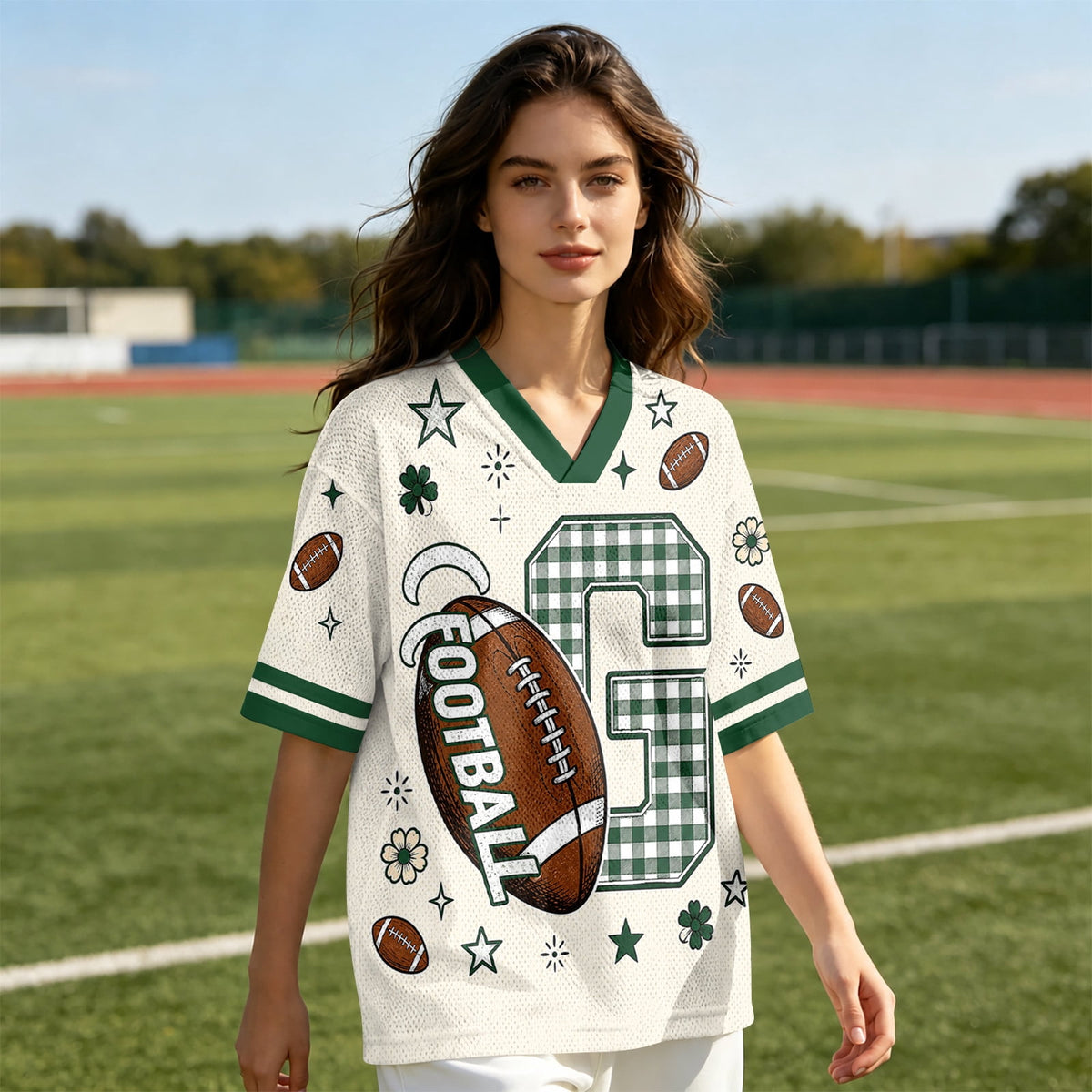 Football Shirts for Women Short Sleeve V Neck Vintage Game Day Graphic Sports Mesh Jersey Purple M