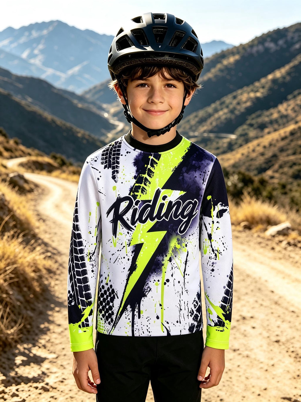 SiiRoh Kids Boys Biking Cycling Top Gymnastic Jerseys Letter Printed T-shirt Long Sleeve Biking Motorcycle Moisture-wicking Top Blue 14