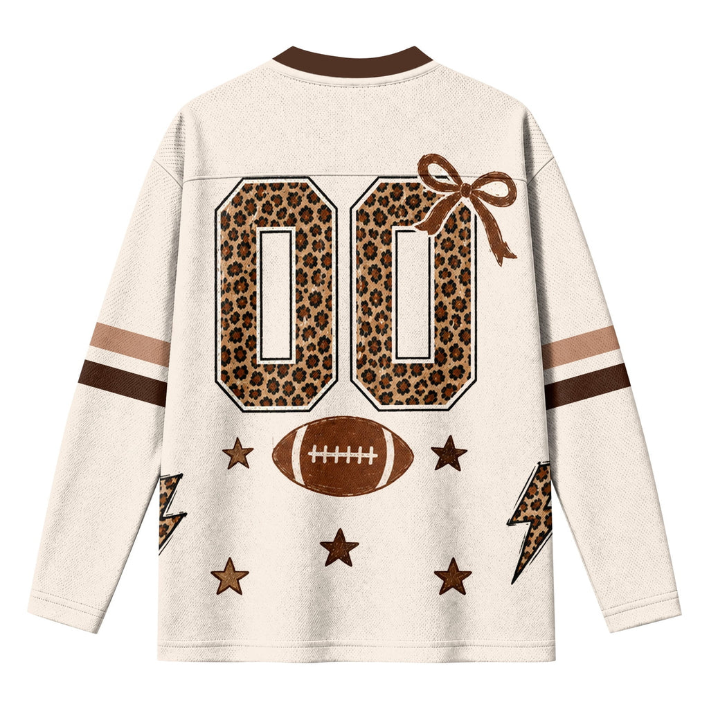 Football Shirts for Women Long Sleeve V Neck Vintage Game Day Graphic Sports Mesh Jersey Beige XL