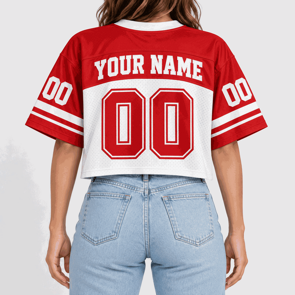 Lotusprint LLC Personalized Classic Crop Top Football Jersey, Custom Team Number Women Tee
