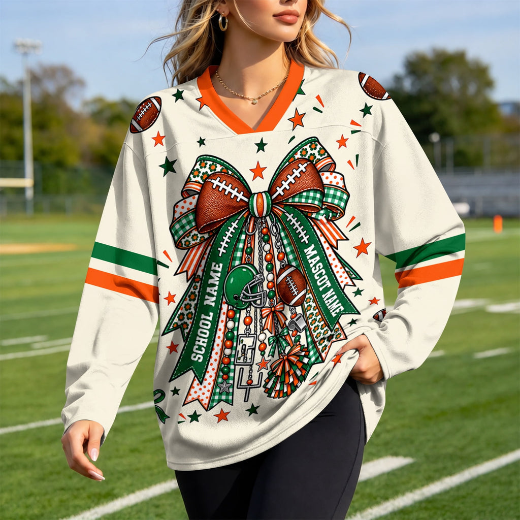 Football Shirts for Women Long Sleeve V Neck Vintage Game Day Graphic Sports Mesh Jersey Beige XL