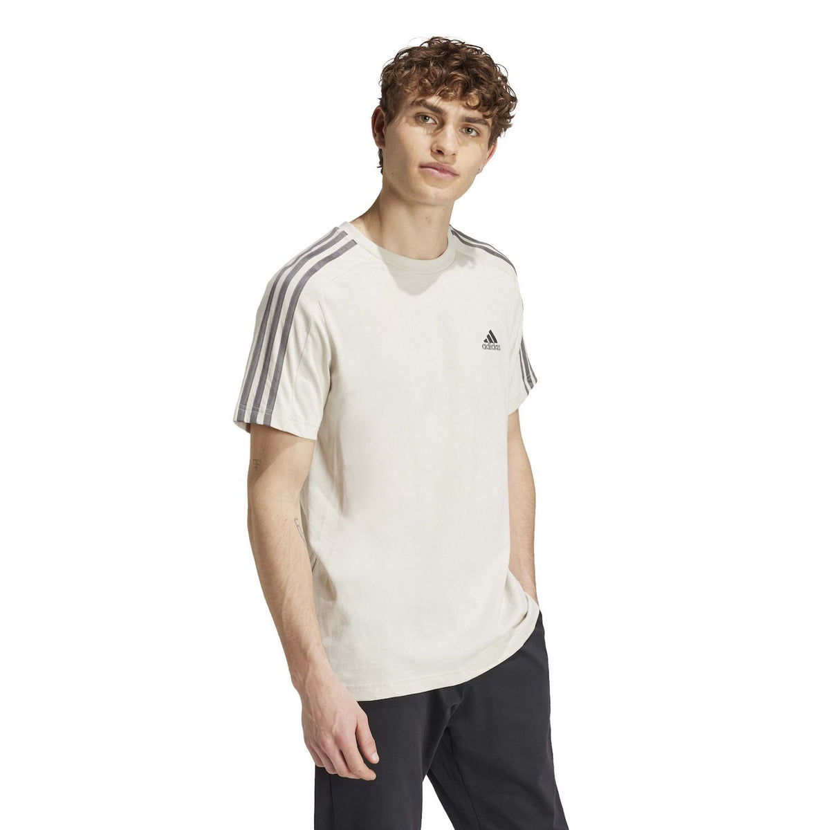 adidas Men's Essentials Single Jersey 3-Stripes T-Shirt, Medium Grey Heather/White