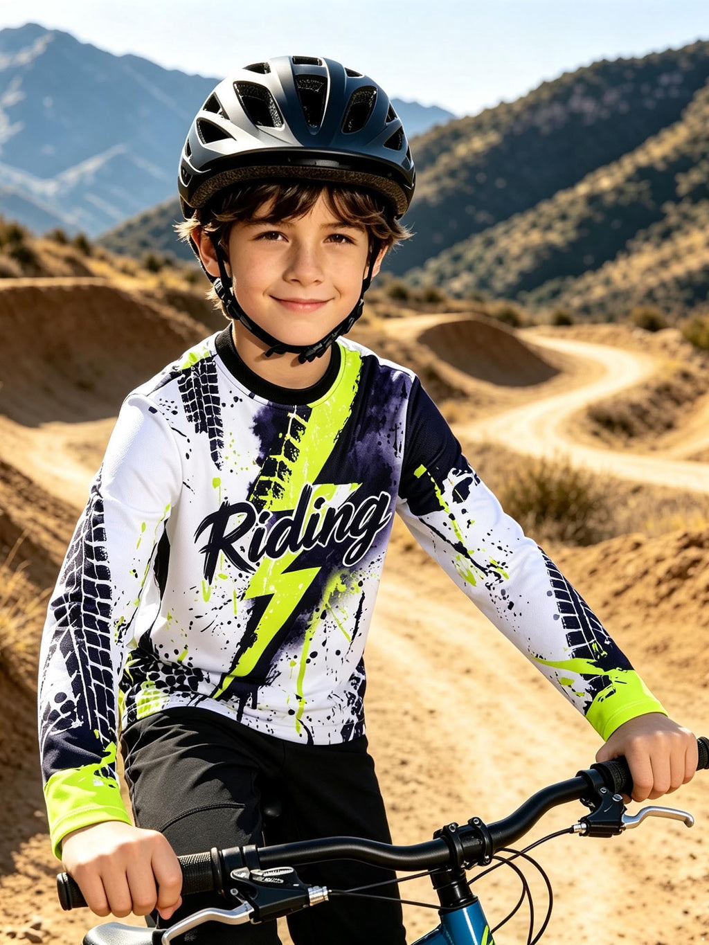 SiiRoh Kids Boys Biking Cycling Top Gymnastic Jerseys Letter Printed T-shirt Long Sleeve Biking Motorcycle Moisture-wicking Top Blue 14