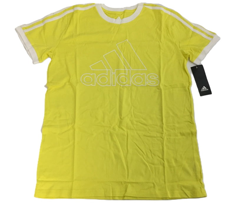 ADIDAS Big Boys 3 Stripes Graphic Logo Jersey T Shirt Yellow/White style AA6713 Sz Large