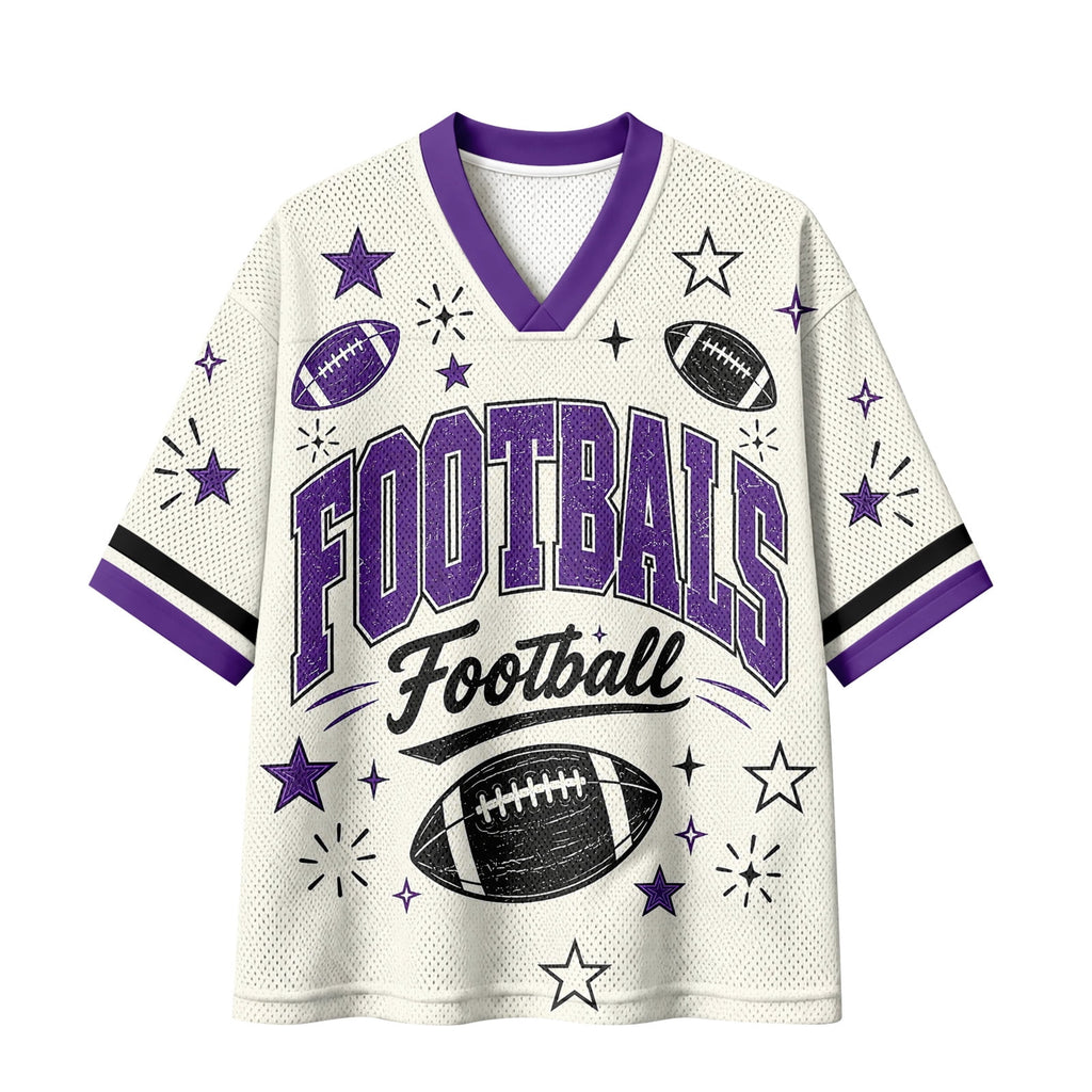 Football Shirts for Women Short Sleeve V Neck Vintage Game Day Graphic Sports Mesh Jersey Purple M