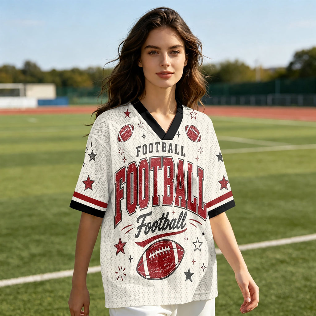 BFRGSIJ Football Mesh Jersey for Women Casual Short Sleeve V Neck Game Day Sports Fan Tee Shirt XL