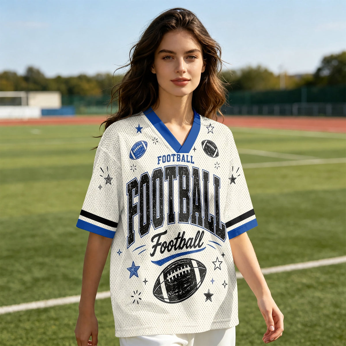 BFRGSIJ Football Mesh Jersey for Women Casual Short Sleeve V Neck Game Day Sports Fan Tee Shirt XL