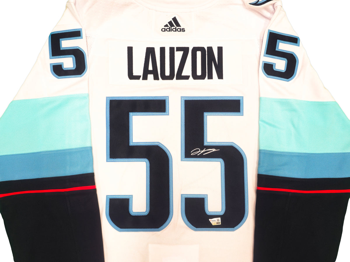 Seattle Kraken Jeremy Lauzon Autographed White Adidas Authentic Jersey Size 54 With Inaugural Season Patch Fanatics Holo 235576