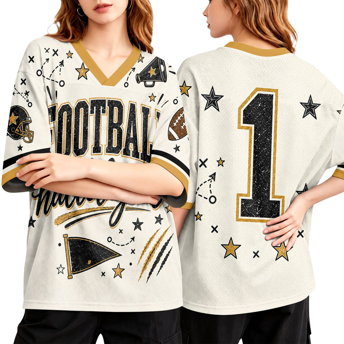 Football Shirts for Women Short Sleeve V Neck Vintage Game Day Graphic Sports Mesh Jersey Purple M