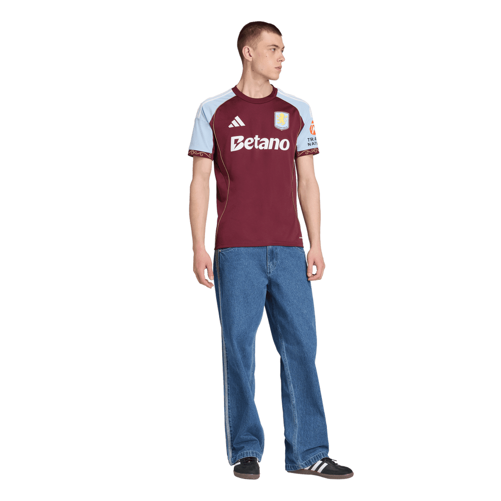 adidas Aston Villa FC 25/26 Men's Home Jersey (US, Alpha, X-Large, Regular, Regular, Maroon/Glow Blue)