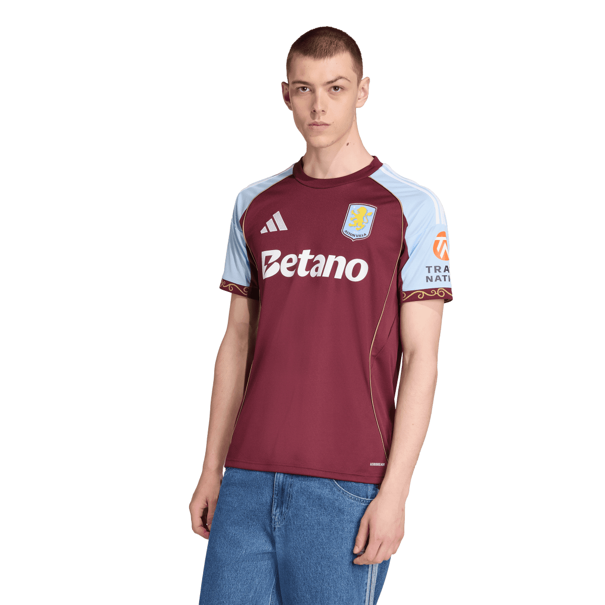 adidas Aston Villa FC 25/26 Men's Home Jersey (US, Alpha, X-Large, Regular, Regular, Maroon/Glow Blue)