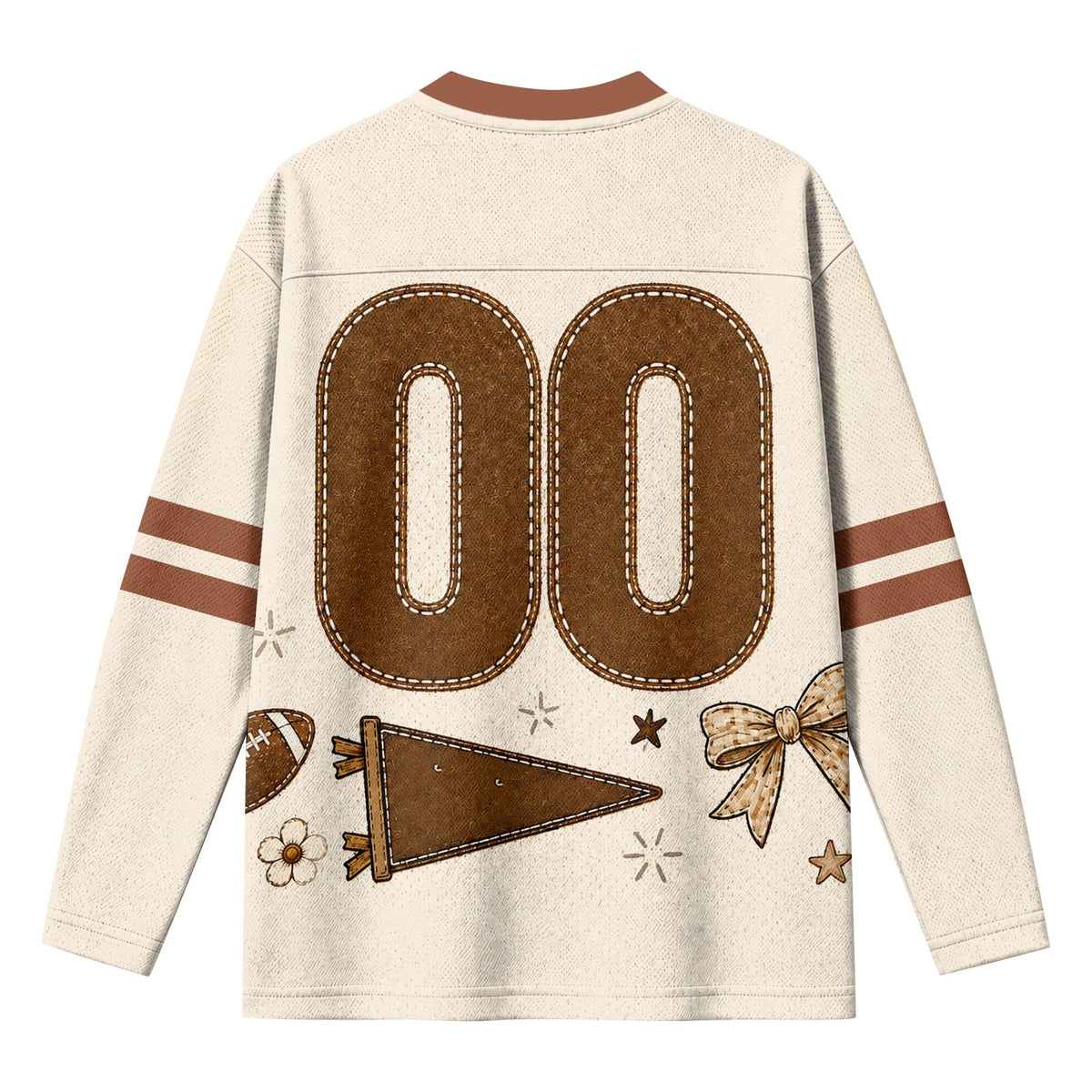 Football Shirts for Women Long Sleeve V Neck Vintage Game Day Graphic Sports Mesh Jersey Beige XL