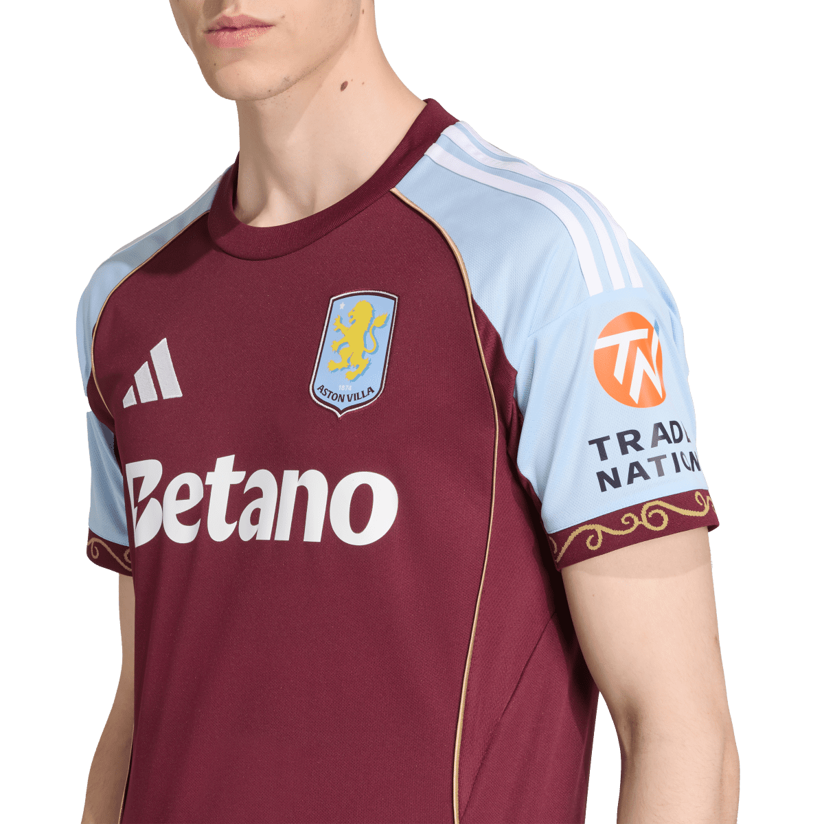 adidas Aston Villa FC 25/26 Men's Home Jersey (US, Alpha, X-Large, Regular, Regular, Maroon/Glow Blue)