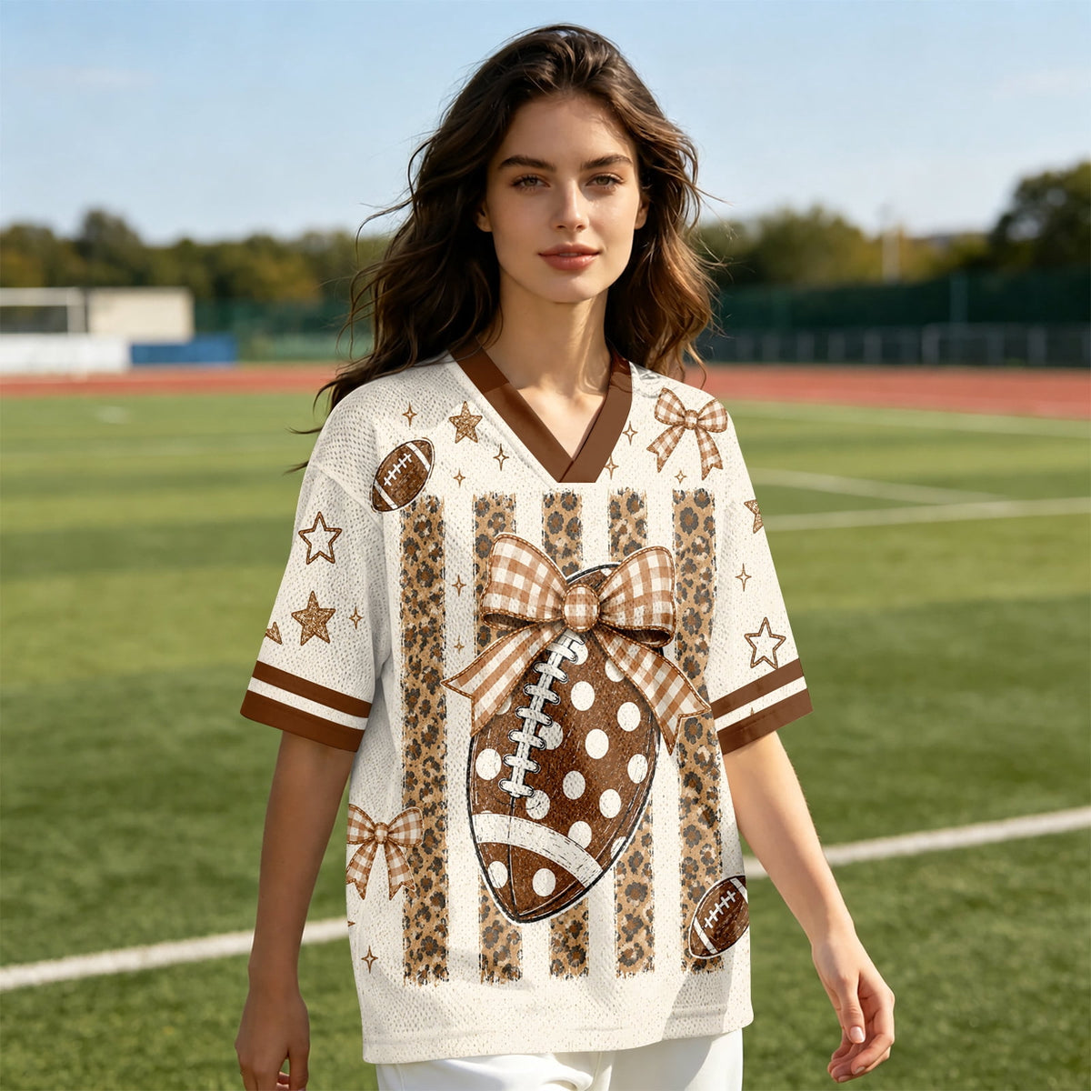 Football Shirts for Women Short Sleeve V Neck Vintage Game Day Graphic Sports Mesh Jersey Purple M