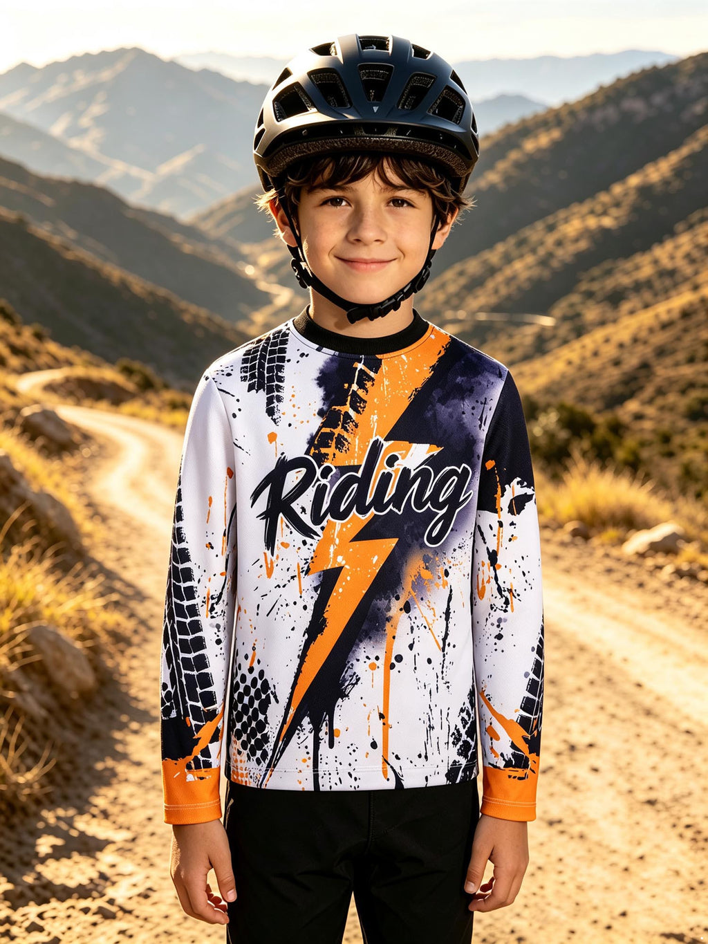 SiiRoh Kids Boys Biking Cycling Top Gymnastic Jerseys Letter Printed T-shirt Long Sleeve Biking Motorcycle Moisture-wicking Top Blue 14