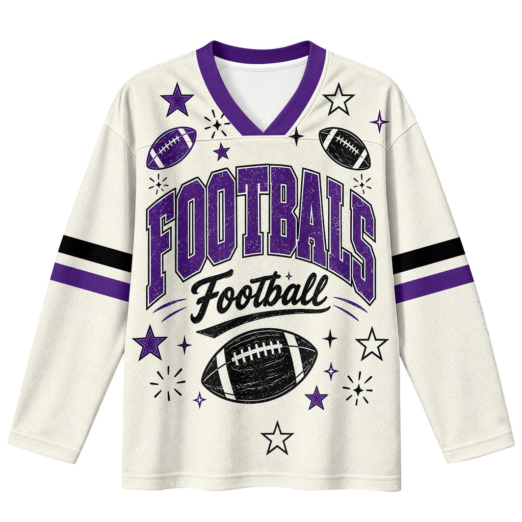 Football Shirts for Women Long Sleeve V Neck Vintage Game Day Graphic Sports Mesh Jersey Beige XL