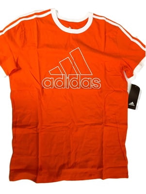 ADIDAS Big Boys 3 Stripes Graphic Logo Jersey T Shirt Orange/White style AA6713 size XL