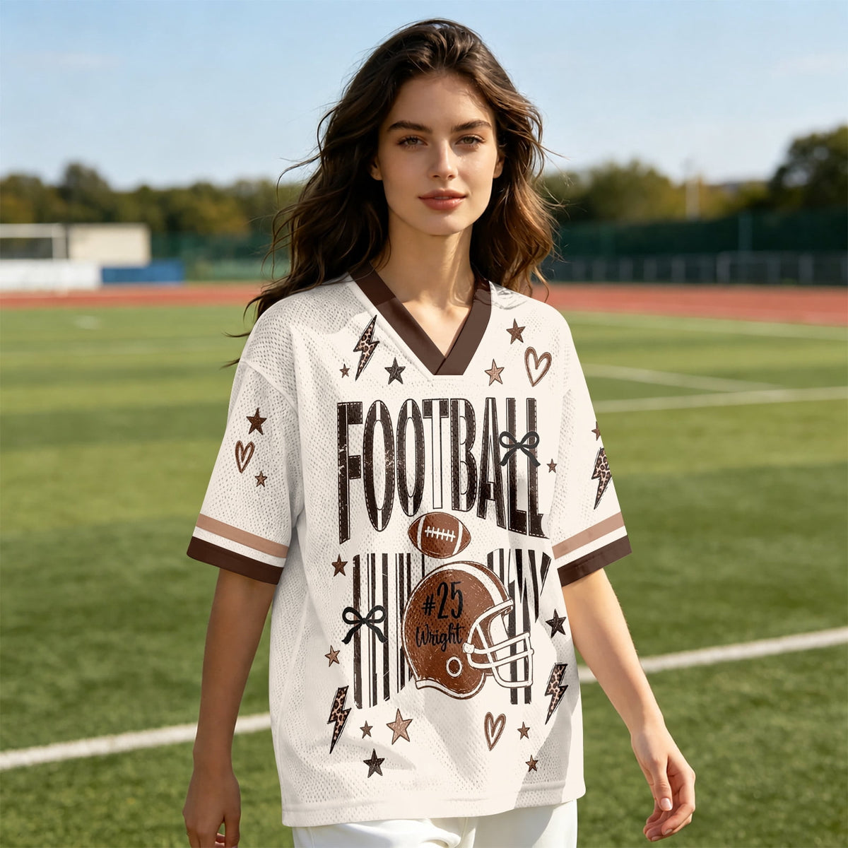 BFRGSIJ Women's Football Game Day Mesh Jersey V Neck Short Sleeve Top Leopard Bow Football Graphic Casual Sport Shirt for Game Day XL