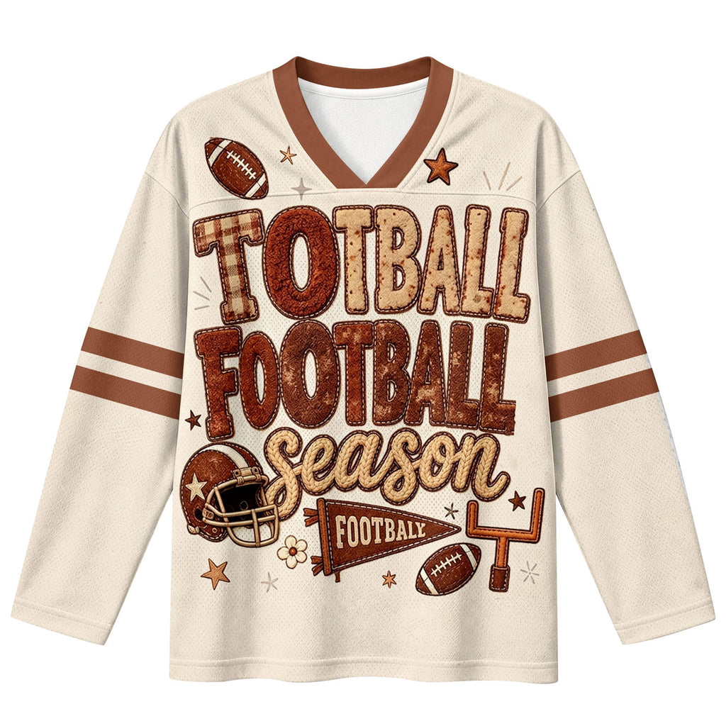 Football Shirts for Women Long Sleeve V Neck Vintage Game Day Graphic Sports Mesh Jersey Beige XL