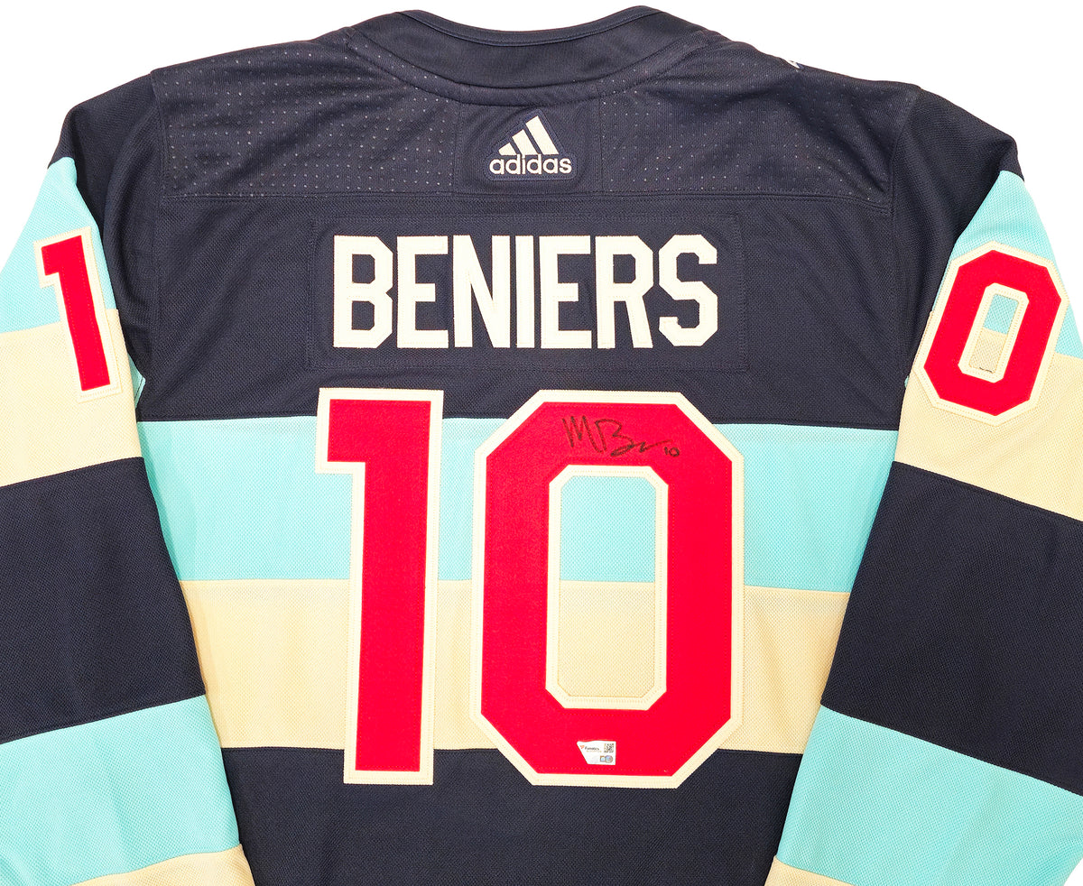 Seattle Kraken Matty Beniers Autographed Blue & Cream Adidas 2024 Winter Classic Jersey Size 54 With Patch Fanatics Holo 223731