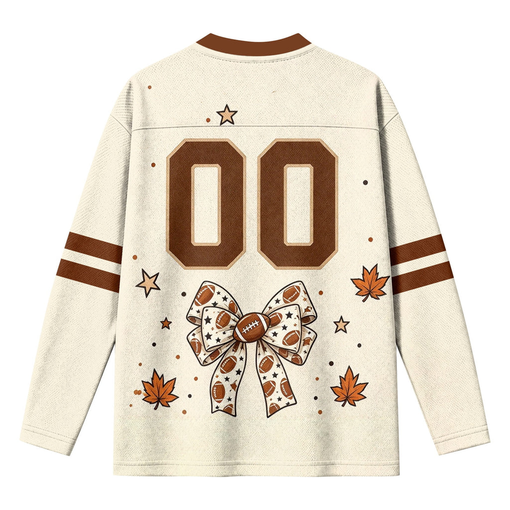 Football Shirts for Women Long Sleeve V Neck Vintage Game Day Graphic Sports Mesh Jersey Beige XL
