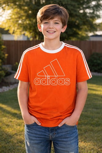 ADIDAS Big Boys 3 Stripes Graphic Logo Jersey T Shirt Orange/White style AA6713 size XL