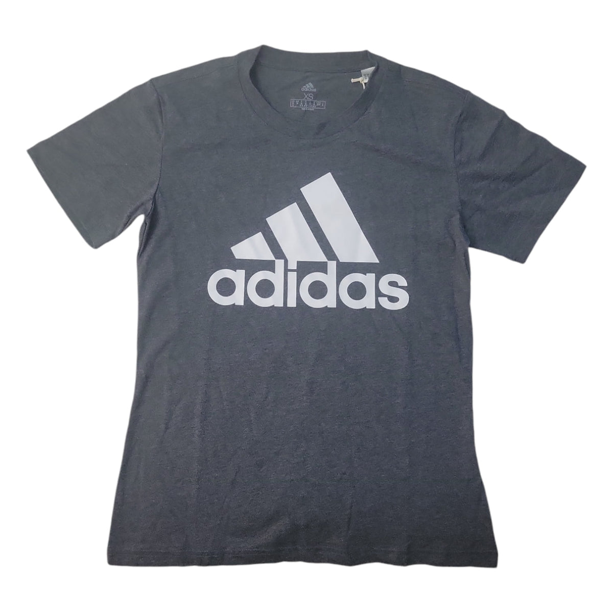Adidas Ladies Short Sleeve Graphic Print Crewneck Active T-Shirt, IM2786 (Dark Grey Heather, XS)