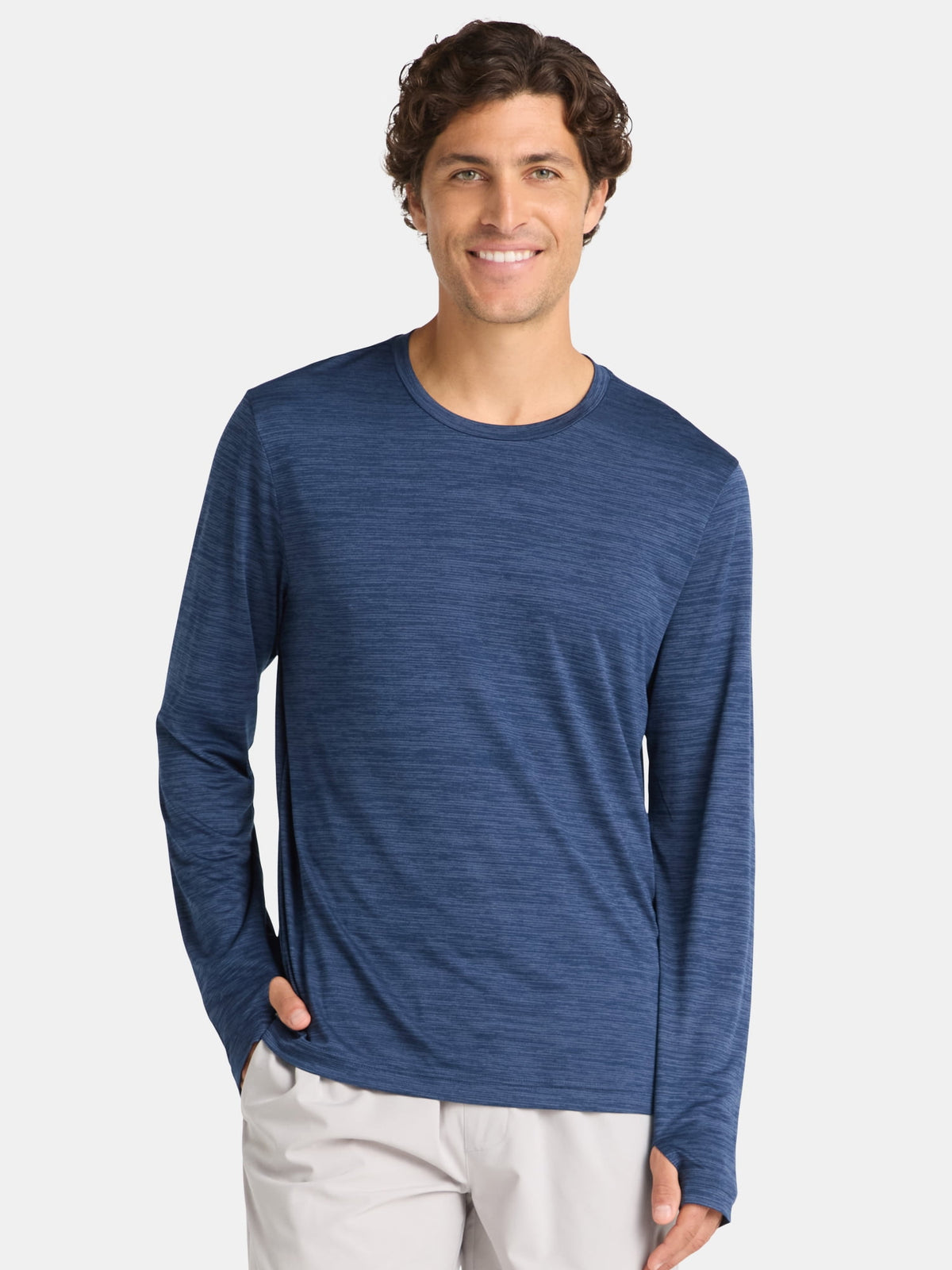Athletic Works Men's Long-Sleeve Jersey Tee with Thumbhole Cuffs, Sizes XS-5XL
