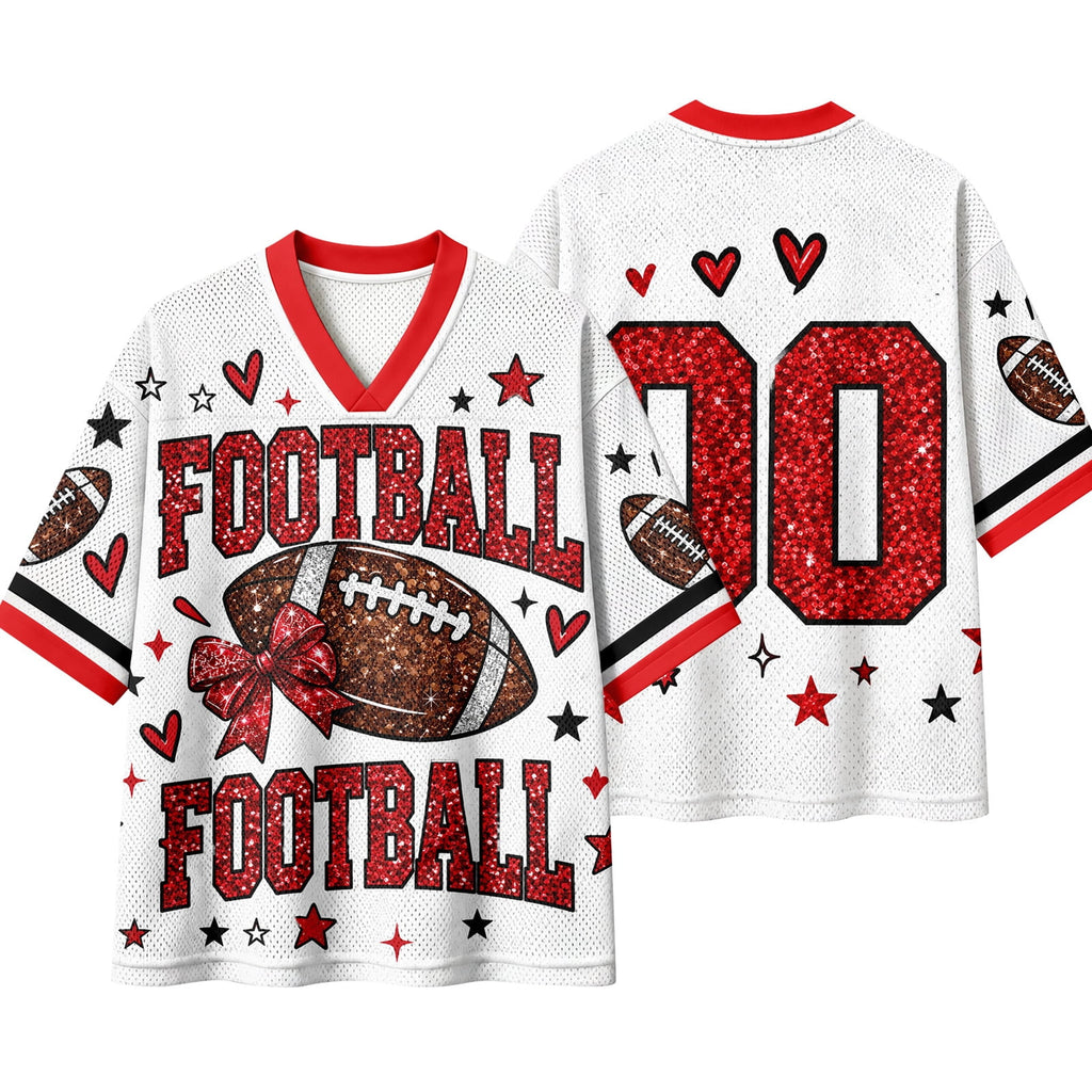 BFRGSIJ Women's Football Game Day Mesh Jersey V Neck Short Sleeve Top Leopard Bow Football Graphic Casual Sport Shirt for Game Day XL