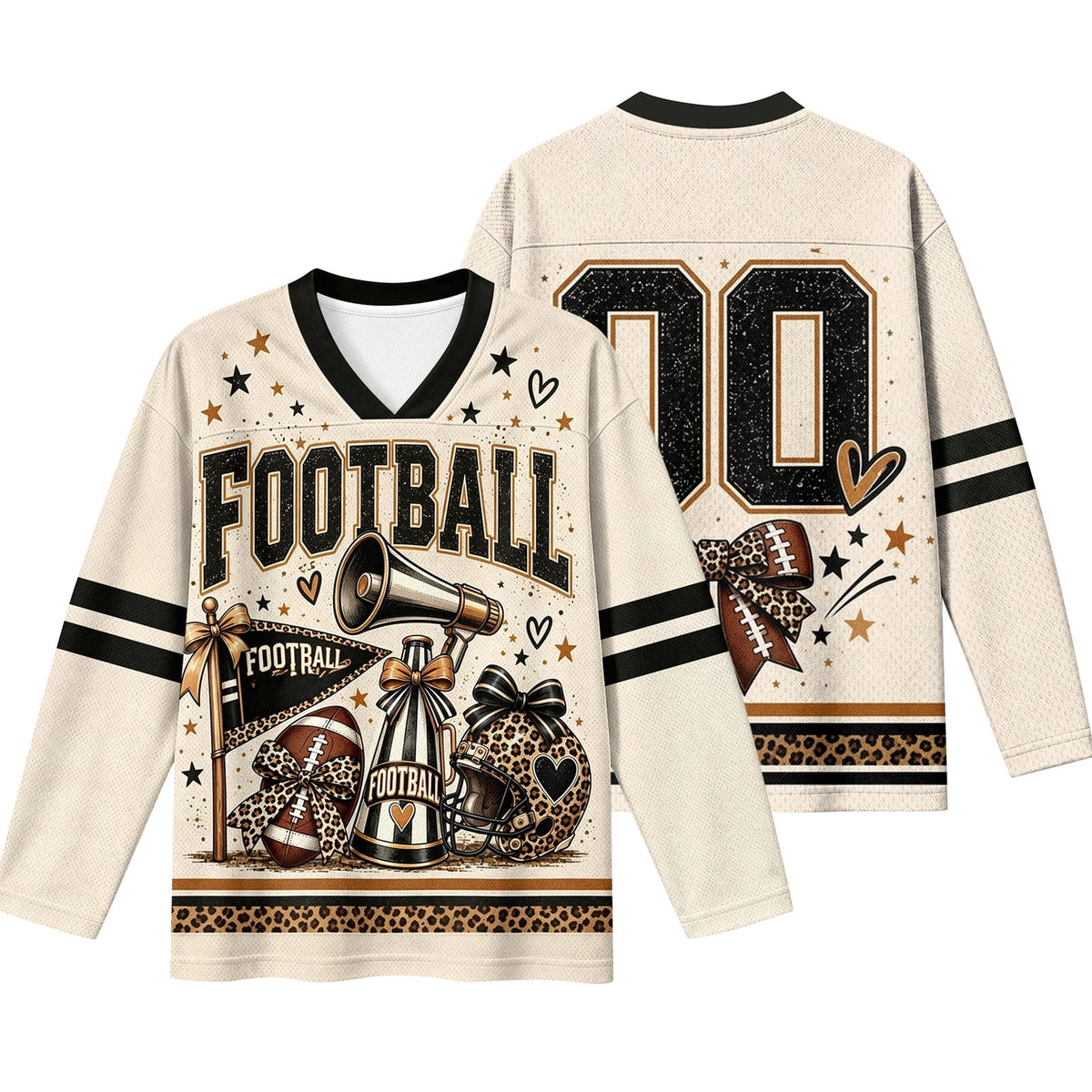 Football Shirts for Women Long Sleeve V Neck Vintage Game Day Graphic Sports Mesh Jersey Beige XL