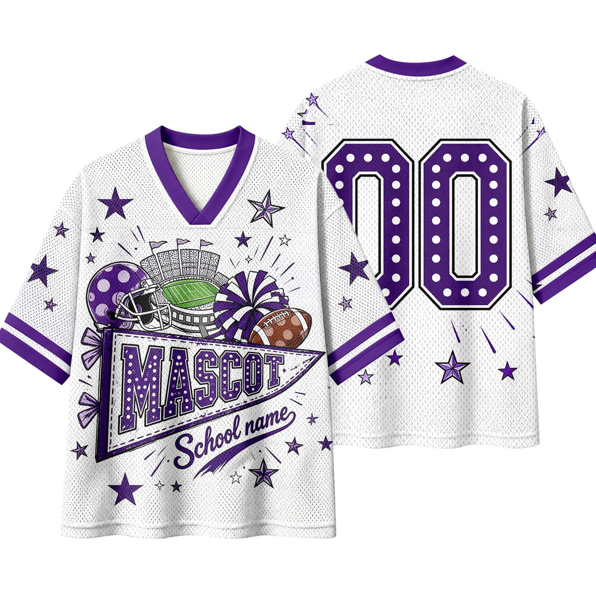 Football Shirts for Women Short Sleeve V Neck Vintage Game Day Graphic Sports Mesh Jersey Purple M