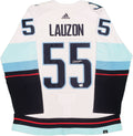 Seattle Kraken Jeremy Lauzon Autographed White Adidas Authentic Jersey Size 54 With Inaugural Season Patch Fanatics Holo 235576
