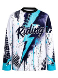 SiiRoh Kids Boys Biking Cycling Top Gymnastic Jerseys Letter Printed T-shirt Long Sleeve Biking Motorcycle Moisture-wicking Top Blue 14