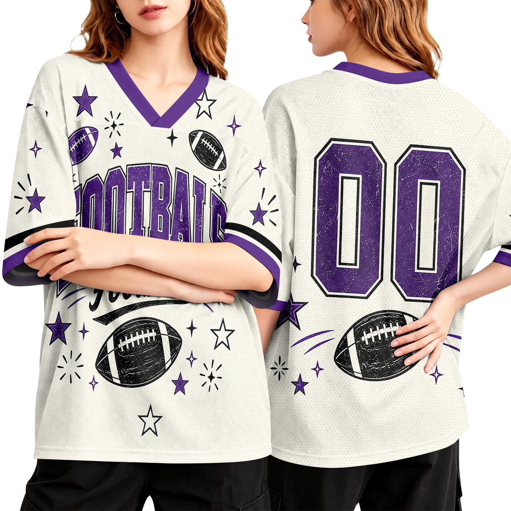 Football Shirts for Women Short Sleeve V Neck Vintage Game Day Graphic Sports Mesh Jersey Purple M