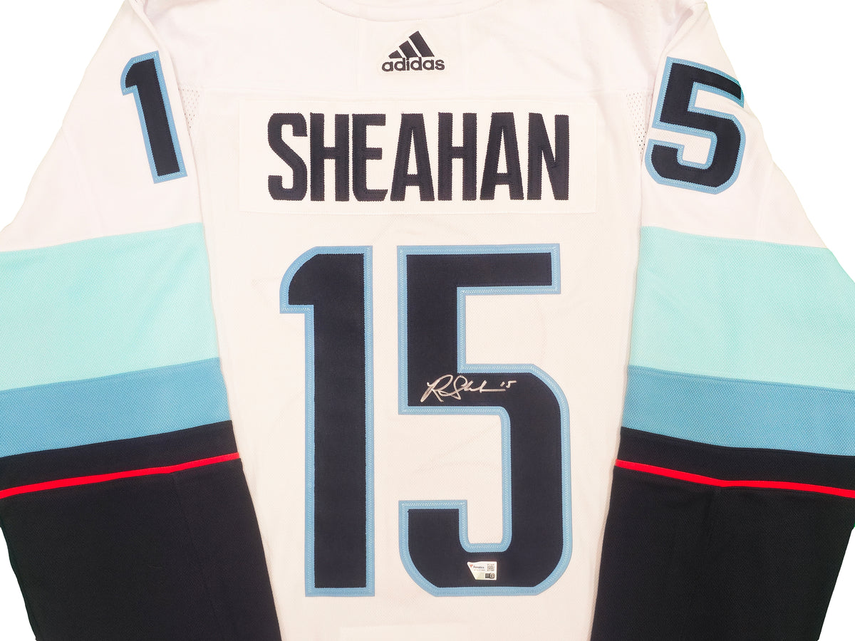 Seattle Kraken Riley Sheahan Autographed White Adidas Authentic Jersey Size 54 With Inaugural Season Patch Fanatics Holo 235591