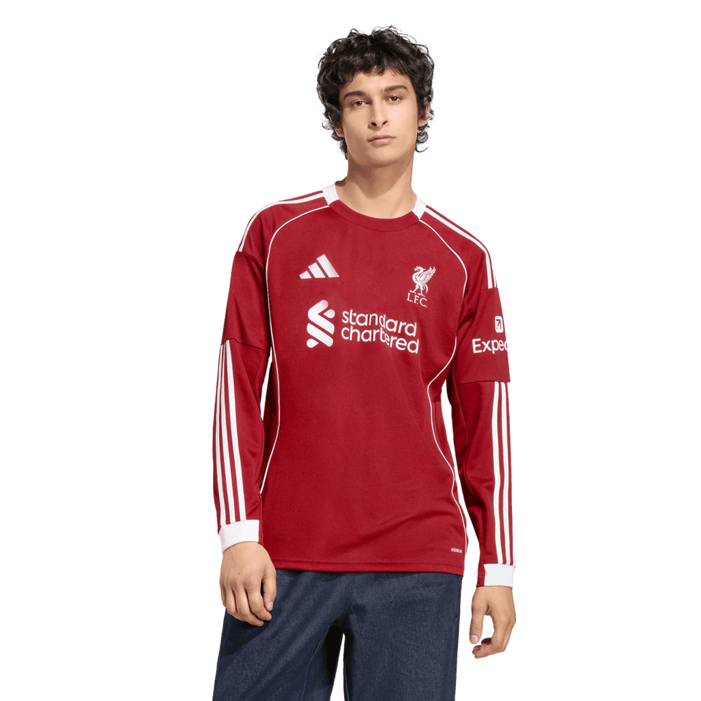 adidas Liverpool FC 25/26 Men's Long Sleeve Jersey (US, Alpha, Small, Regular, Regular, Strawberry Red)