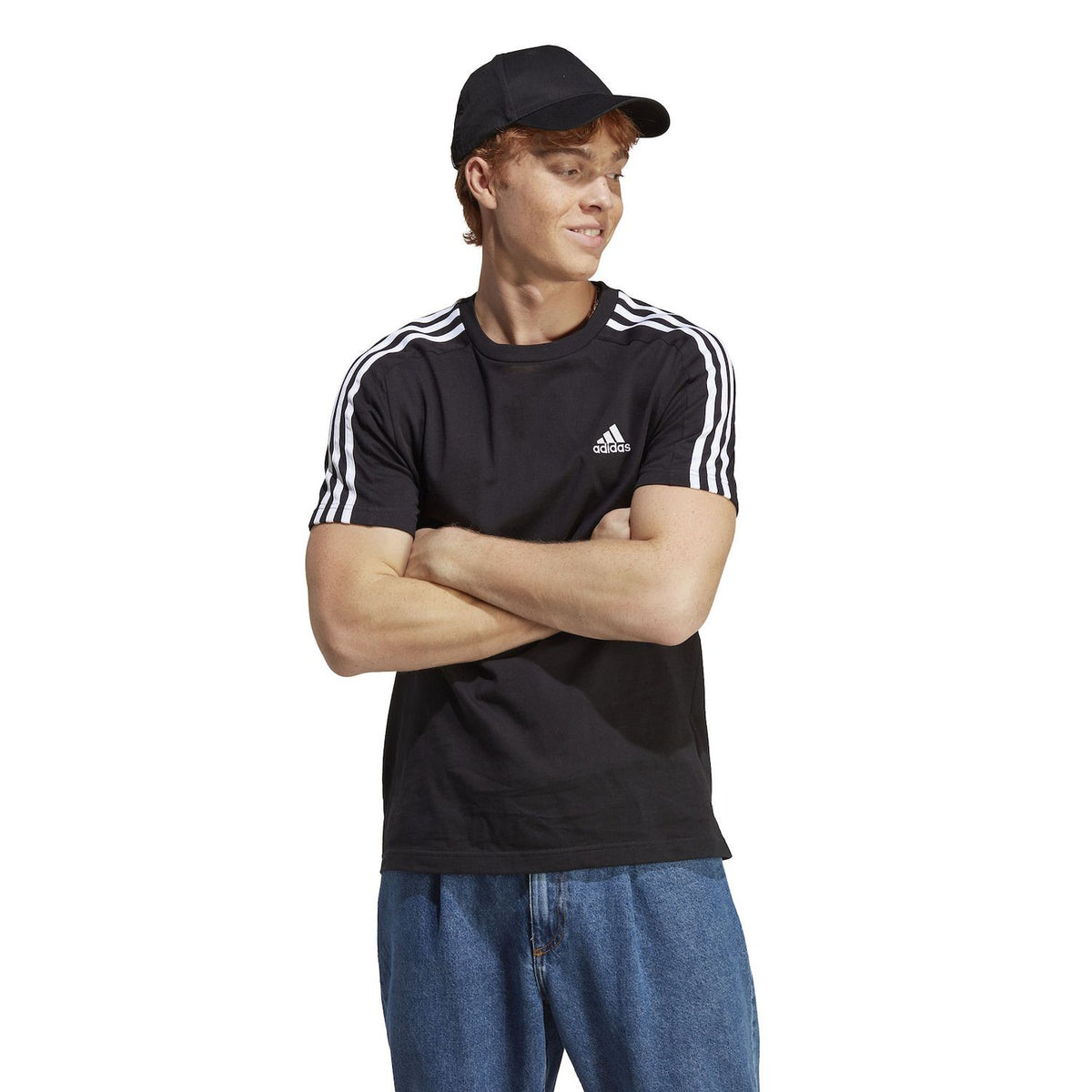 adidas Men's Essentials Single Jersey 3-Stripes T-Shirt, Medium Grey Heather/White