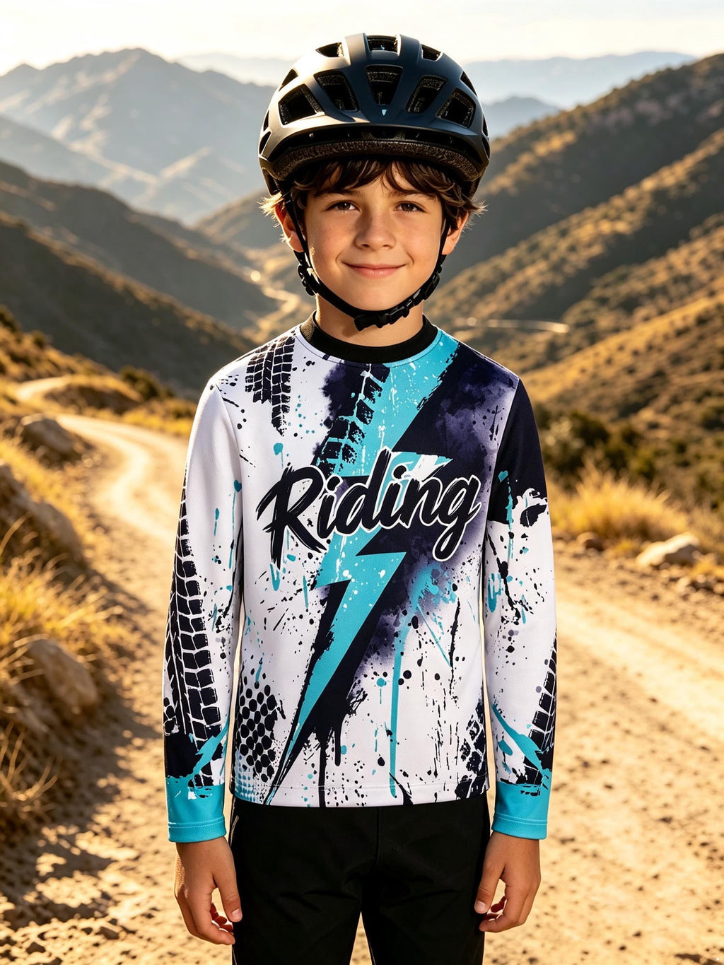 SiiRoh Kids Boys Biking Cycling Top Gymnastic Jerseys Letter Printed T-shirt Long Sleeve Biking Motorcycle Moisture-wicking Top Blue 14