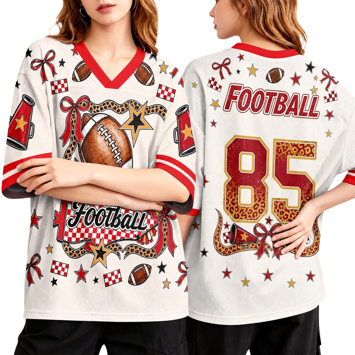 BFRGSIJ Women's Football Jersey V Neck Casual Short Sleeve Game Day Football Tee Shirt L