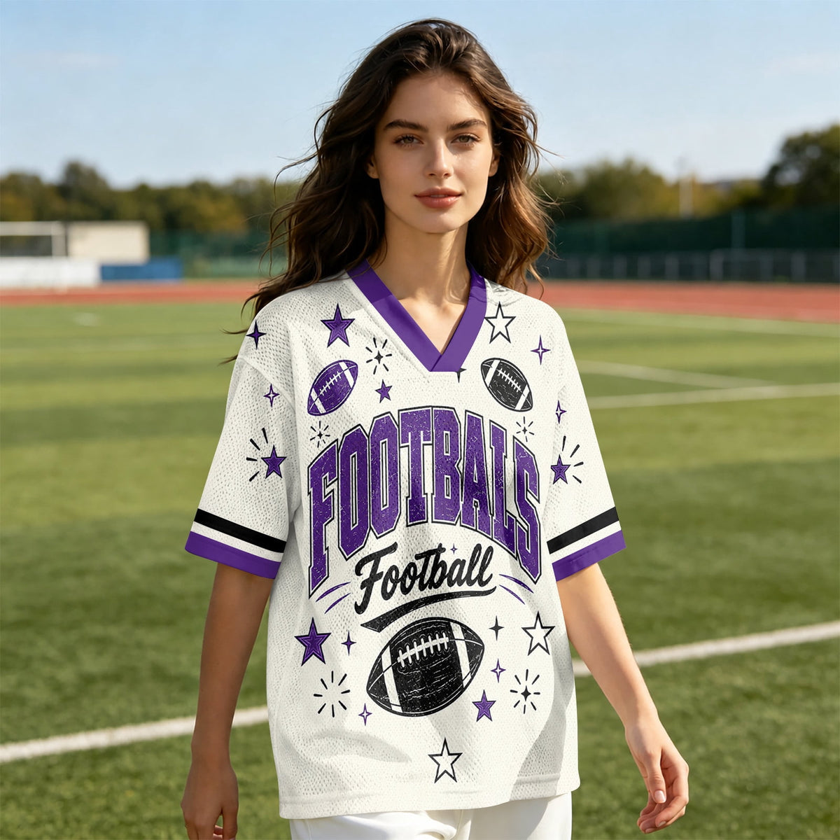 BFRGSIJ Football Mesh Jersey for Women Casual Short Sleeve V Neck Game Day Sports Fan Tee Shirt XL