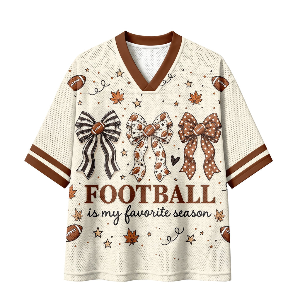 BFRGSIJ Women's Football Game Day Mesh Jersey V Neck Short Sleeve Top Leopard Bow Football Graphic Casual Sport Shirt for Game Day XL