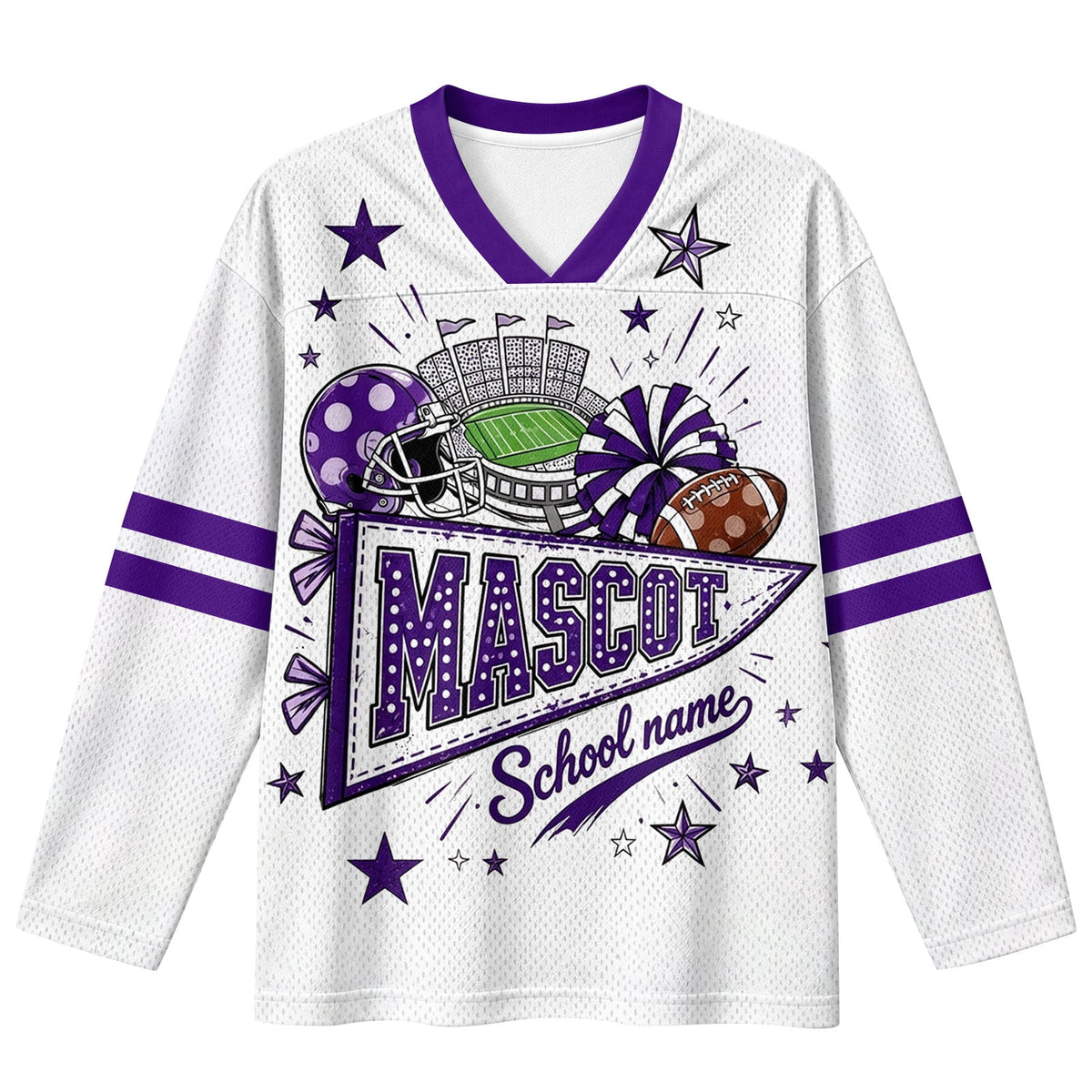 Football Shirts for Women Long Sleeve V Neck Vintage Game Day Graphic Sports Mesh Jersey Beige XL