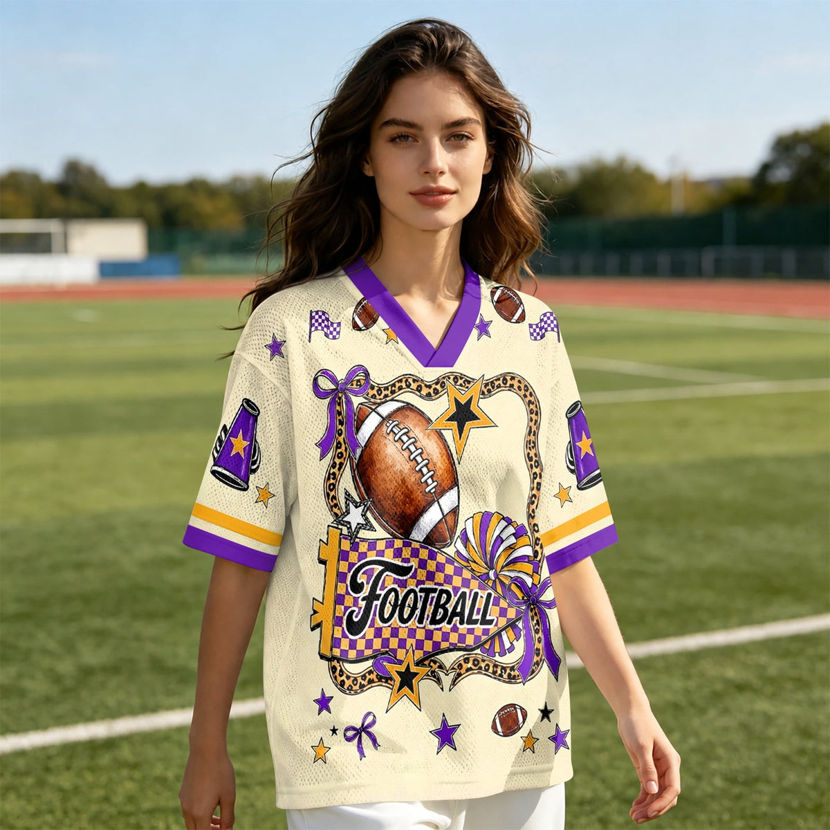 BFRGSIJ Women's Football Jersey V Neck Casual Short Sleeve Game Day Football Tee Shirt L