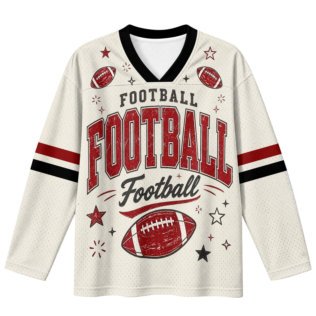 Football Shirts for Women Long Sleeve V Neck Vintage Game Day Graphic Sports Mesh Jersey Beige XL